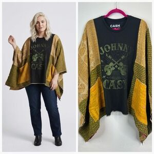 Johnny Cash Boho Western Kantha Poncho One Size Country Music Festival Rodeo